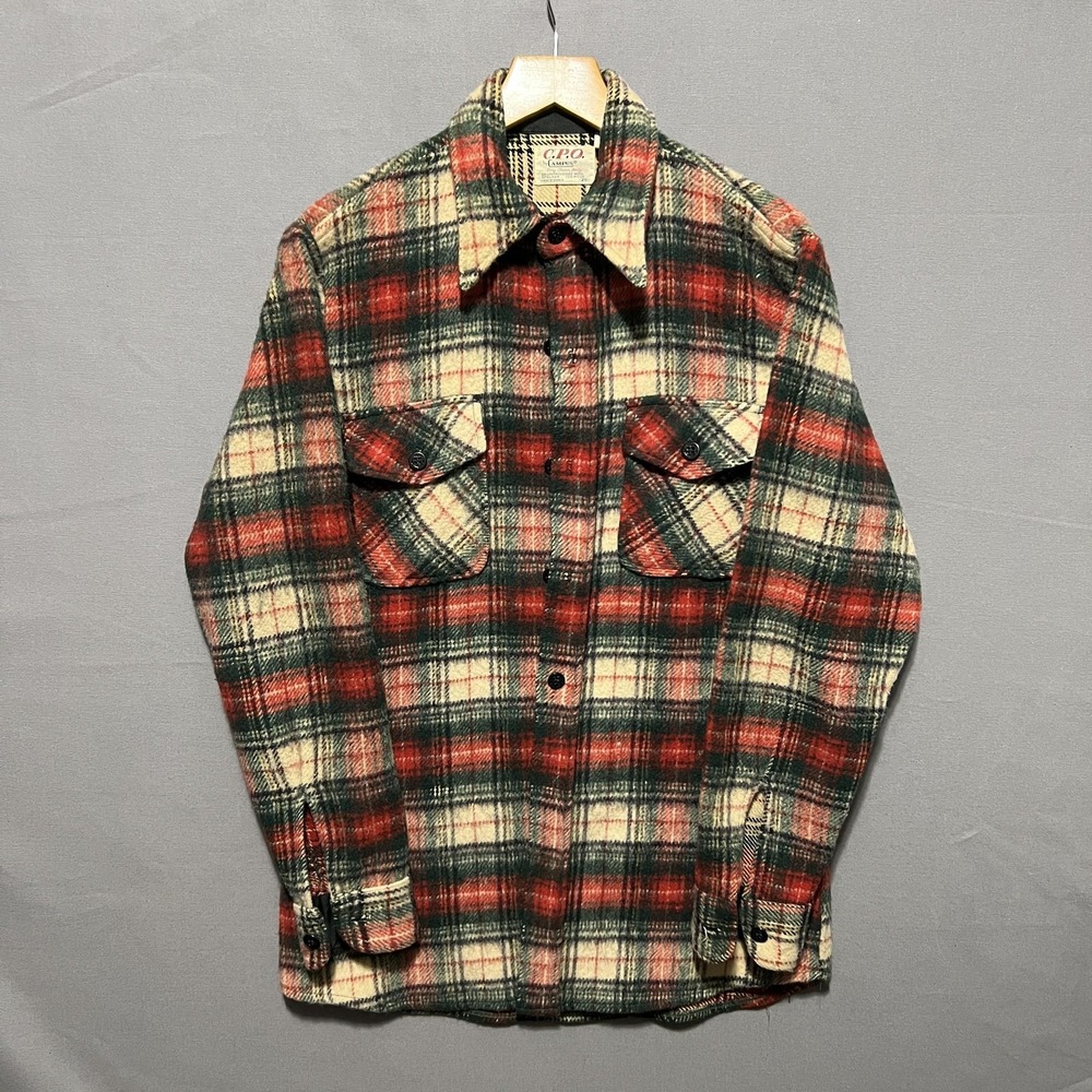 Vintage Campus Shirt Mens 20 Red Green Plaid Wool Linen Flannel CPO Jacket